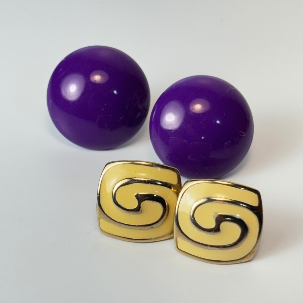 Vintage Earring Lot Purple Cream Swirl Geometric Post Studs Eccentric 90s